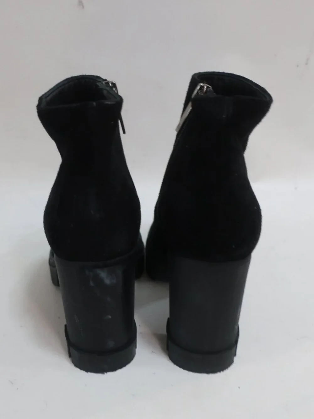 Women Aquatalia Black Suede Platform Lug Sole Ankle Zip Moto Booties 8